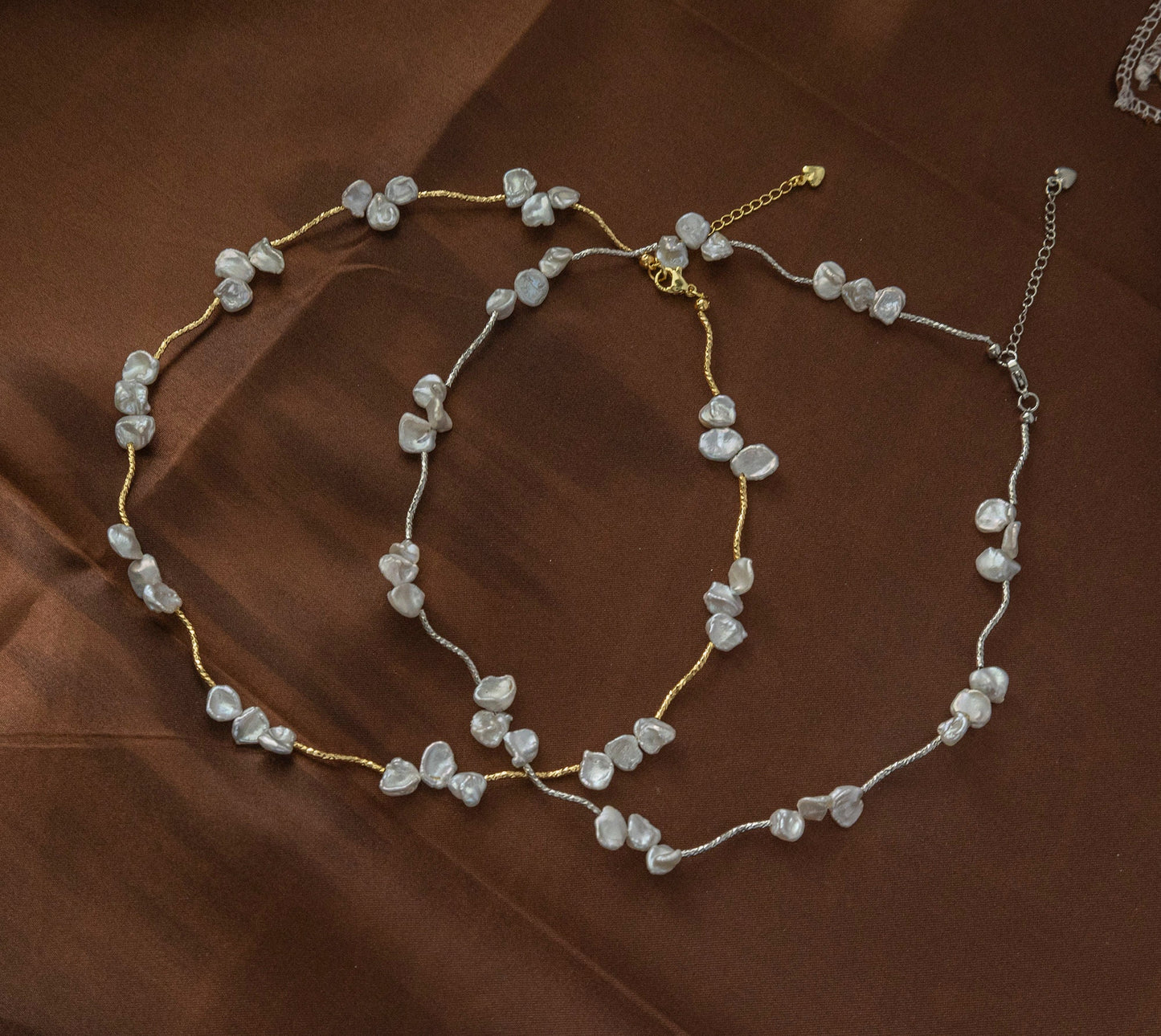 Petal Baroque Pearl S-Link Necklace - Crafted with Brass