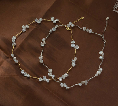 Petal Baroque Pearl S-Link Necklace - Crafted with Brass