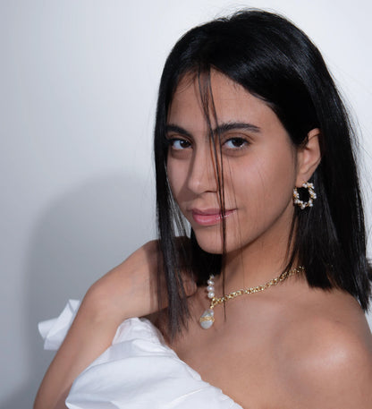 Handmade Freshwater Pearl Hoop Earrings - Crafted with Brass