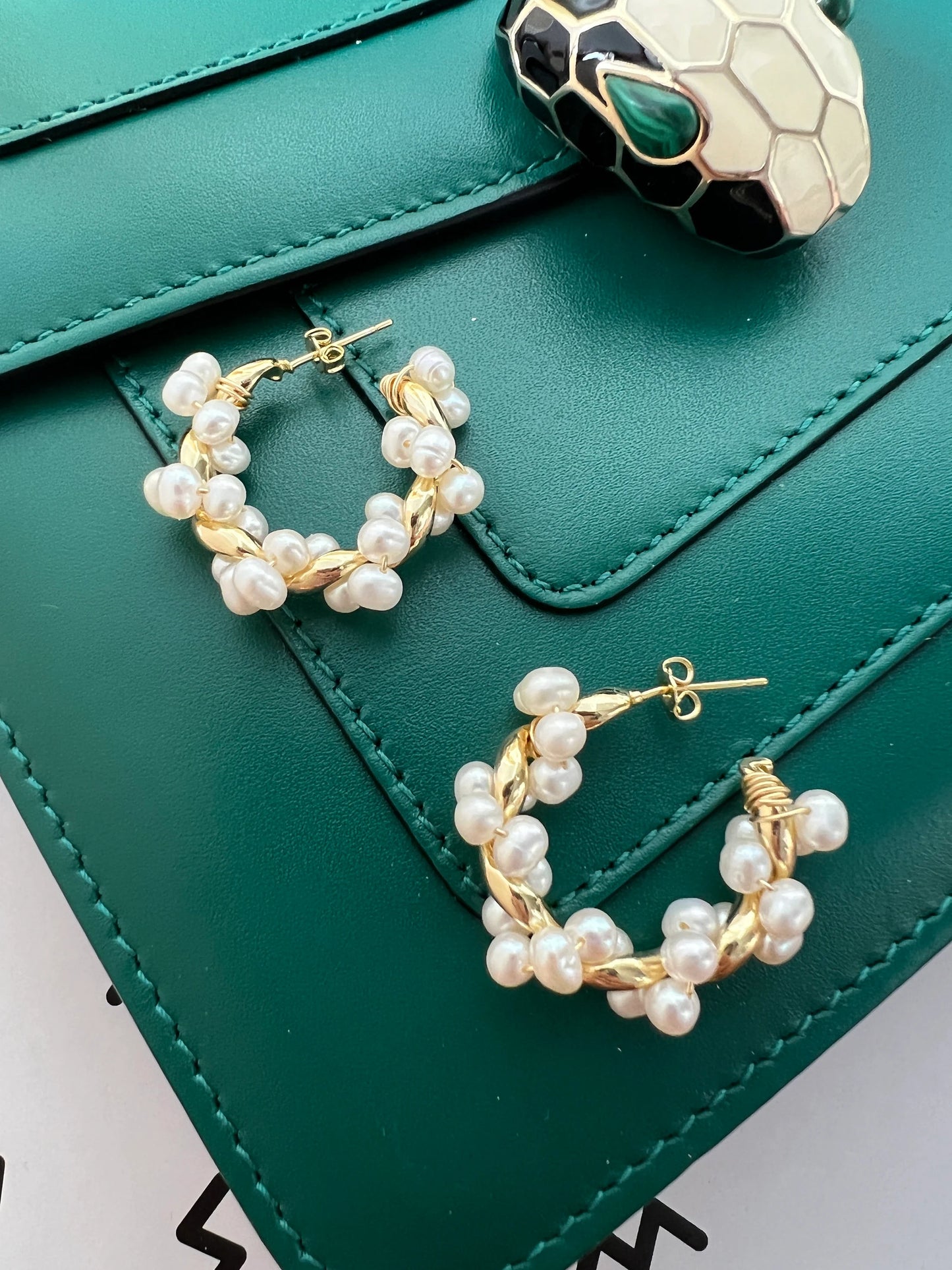 Handmade Freshwater Pearl Hoop Earrings - Crafted with Brass