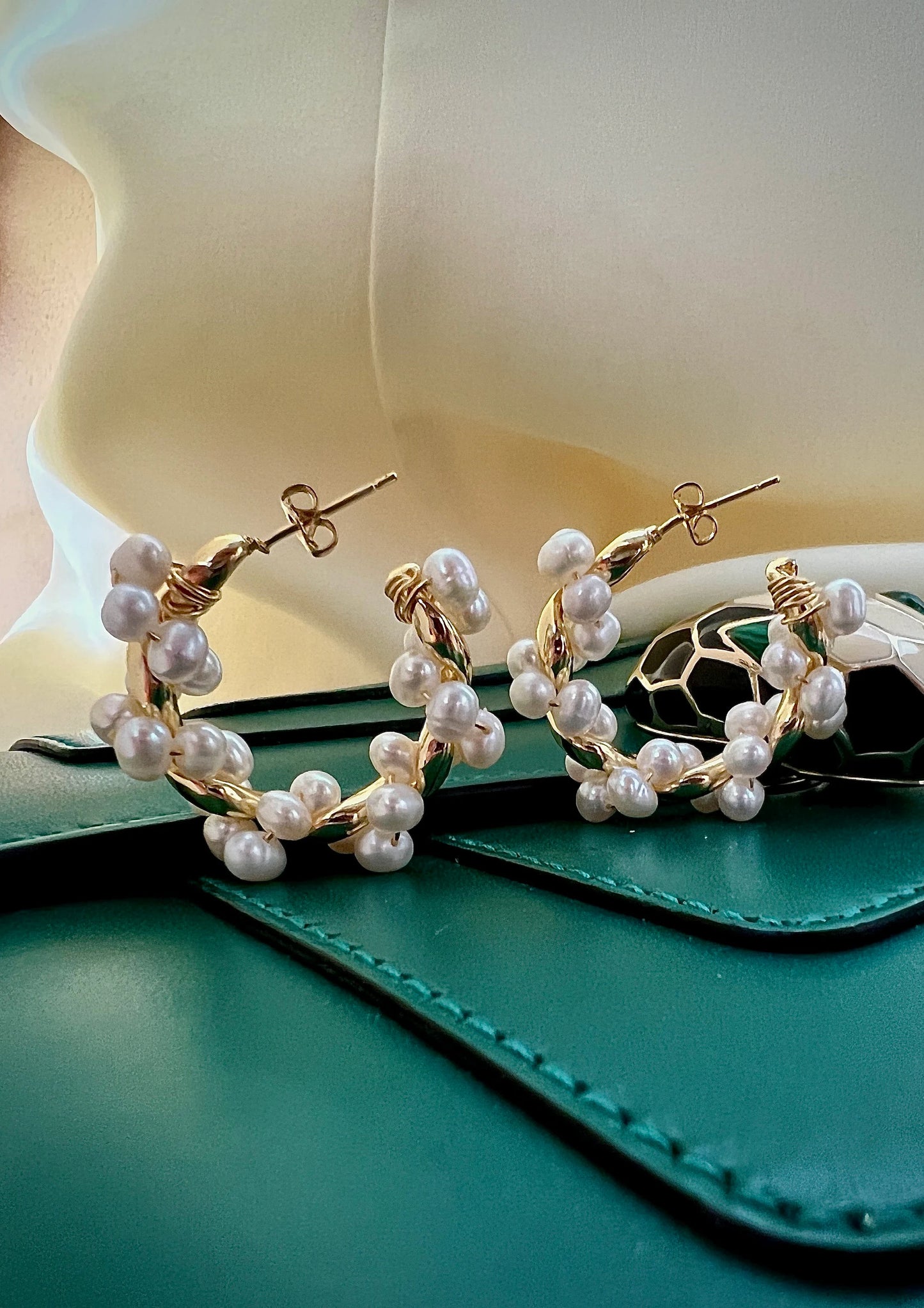 Handmade Freshwater Pearl Hoop Earrings - Crafted with Brass