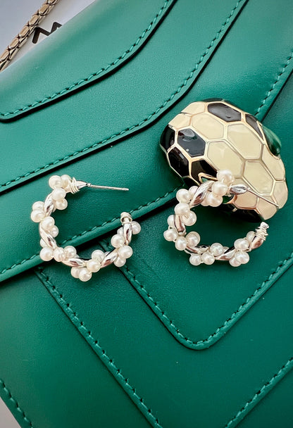 Handmade Freshwater Pearl Hoop Earrings - Crafted with Brass