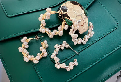 Handmade Freshwater Pearl Hoop Earrings - Crafted with Brass