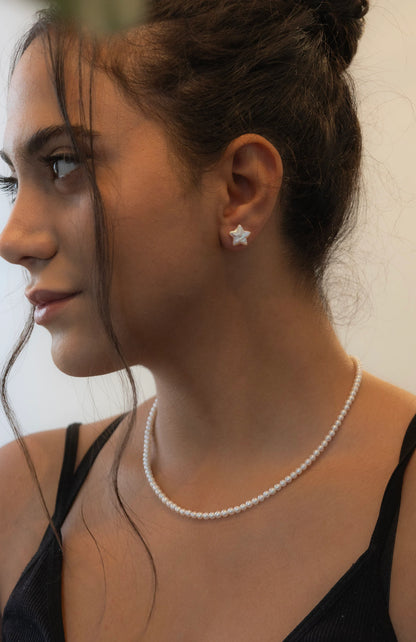 Star Baroque White Freshwater Pearl Stud Earrings Cute Star Shape