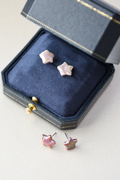 Star Baroque White Freshwater Pearl Stud Earrings Cute Star Shape