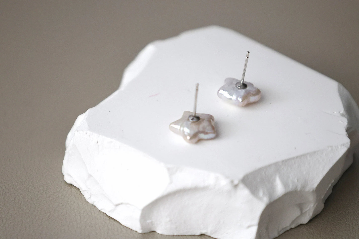 Star Baroque White Freshwater Pearl Stud Earrings Cute Star Shape