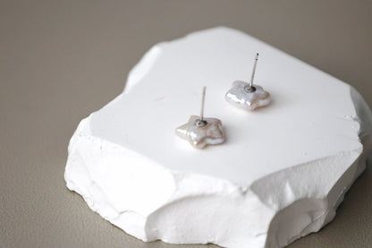 Star Baroque White Freshwater Pearl Stud Earrings Cute Star Shape