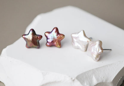 Star Baroque White Freshwater Pearl Stud Earrings Cute Star Shape
