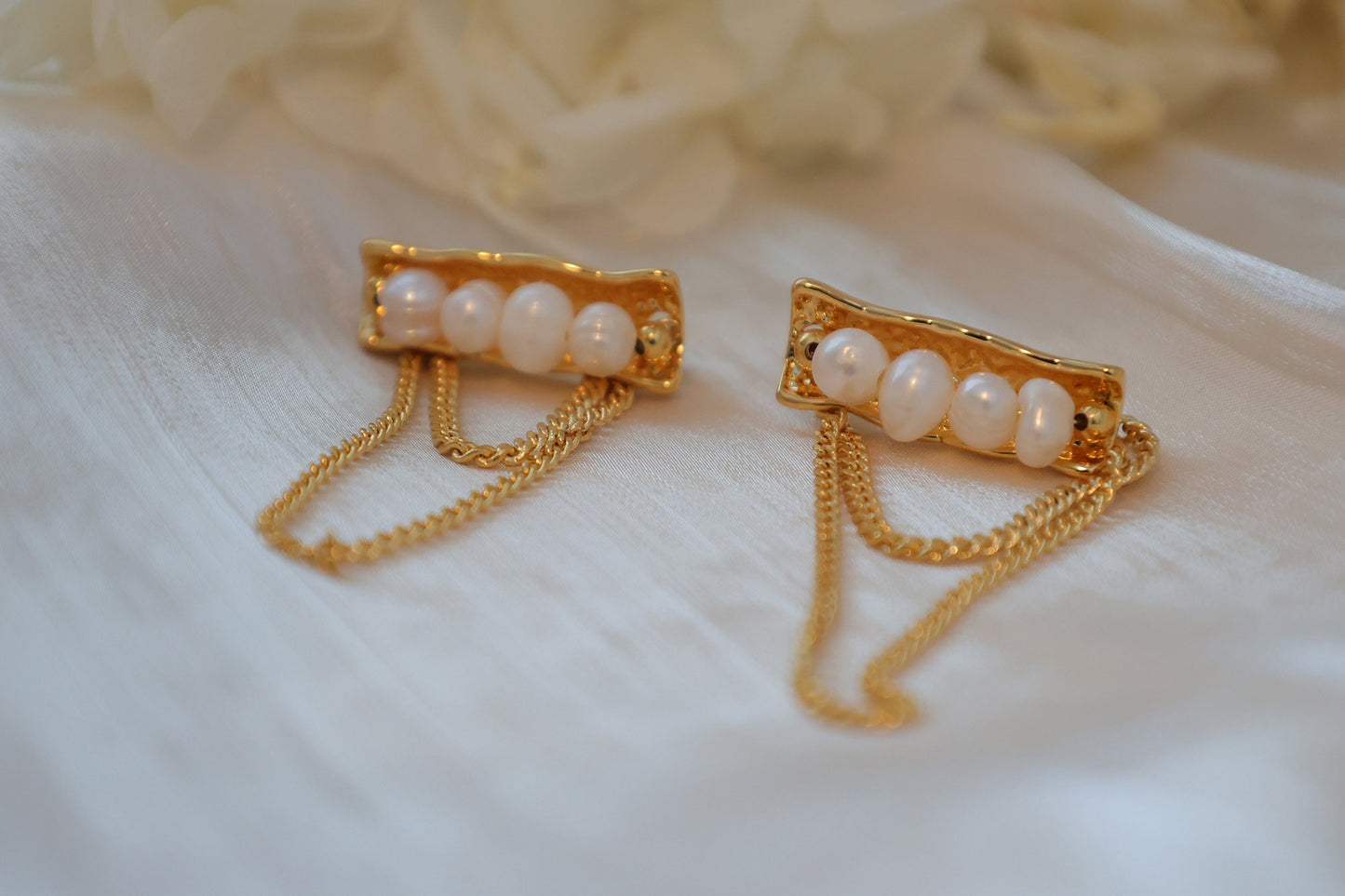 Gold Tassel Pearl Artisanal Earrings
