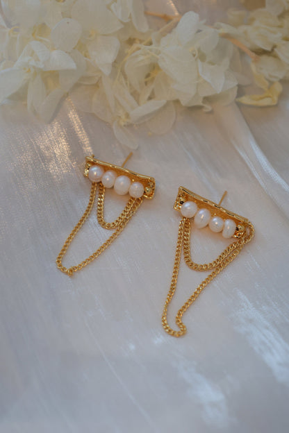 Gold Tassel Pearl Artisanal Earrings