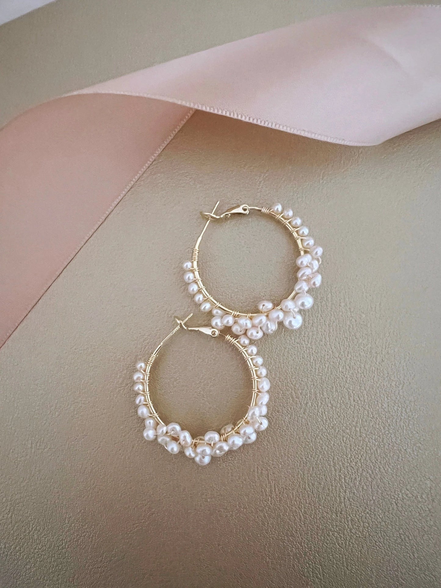 Handmade Freshwater Pearl Hoop Earrings - Crafted with Brass