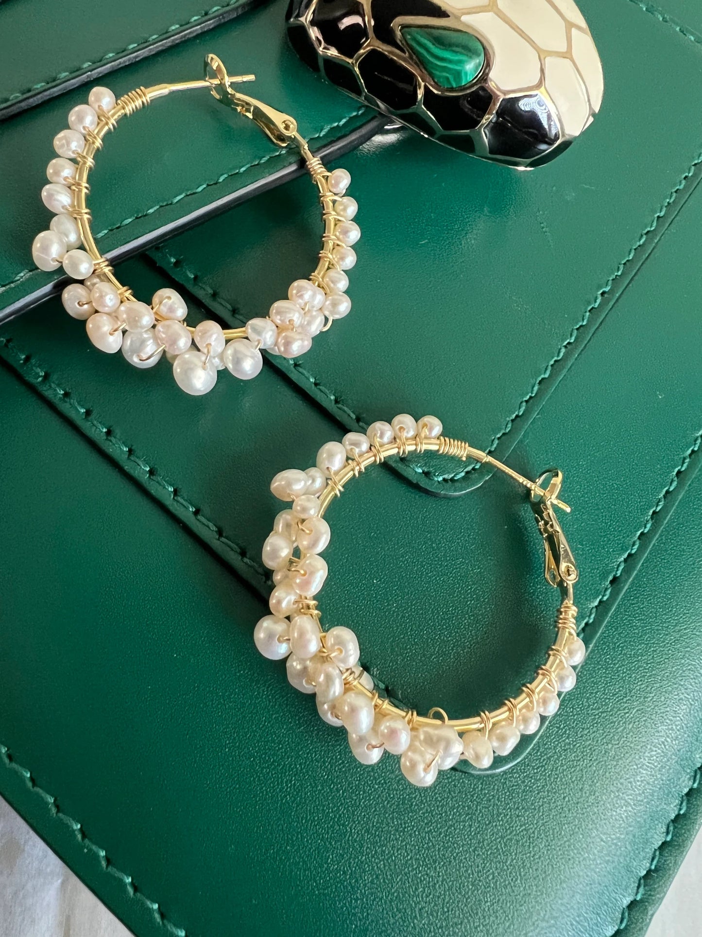 Handmade Freshwater Pearl Hoop Earrings - Crafted with Brass