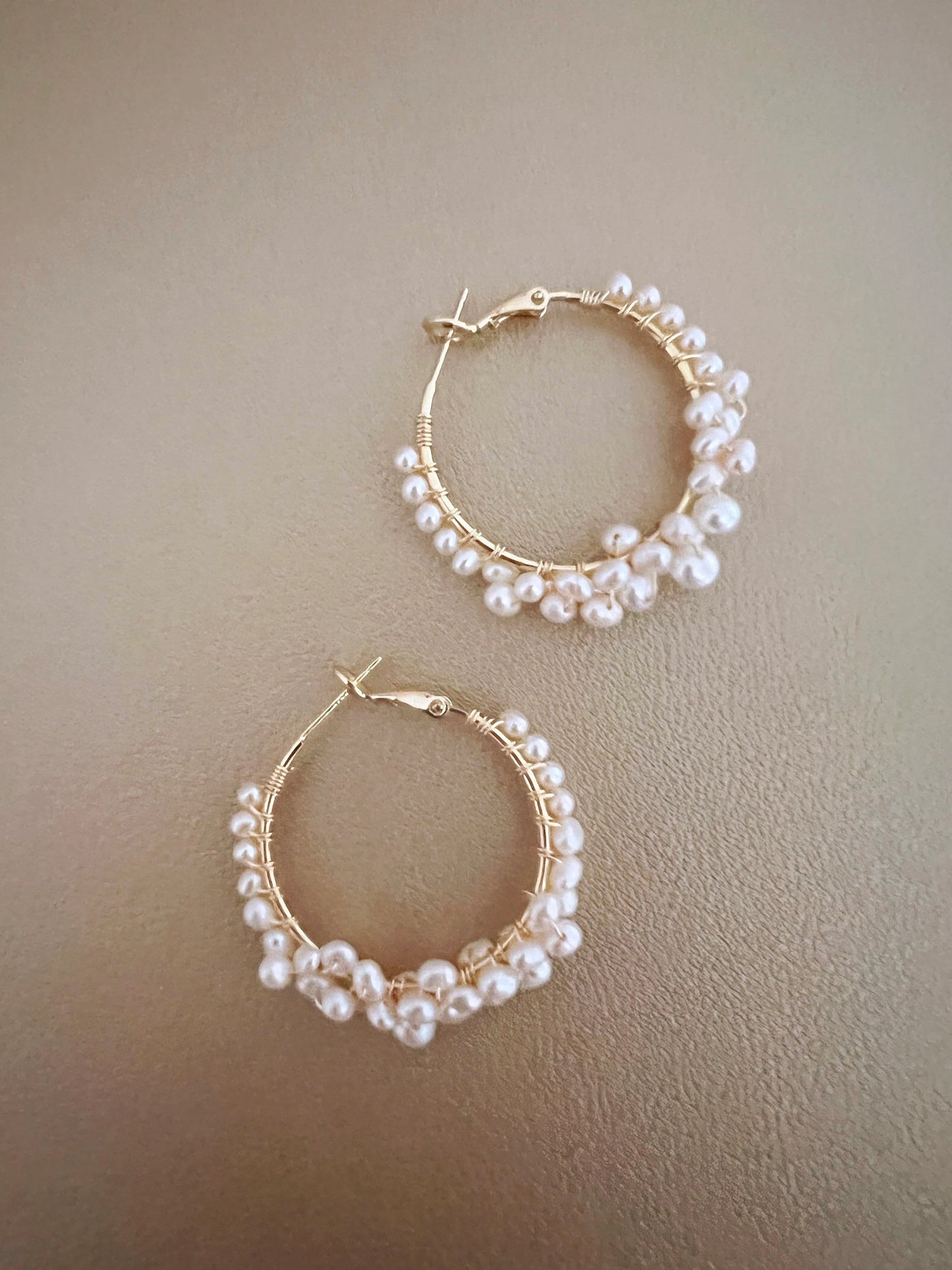 Handmade Freshwater Pearl Hoop Earrings - Crafted with Brass