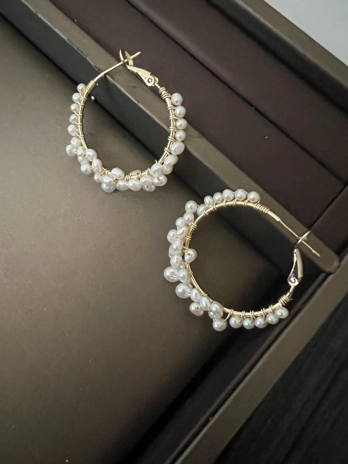 Handmade Freshwater Pearl Hoop Earrings - Crafted with Brass