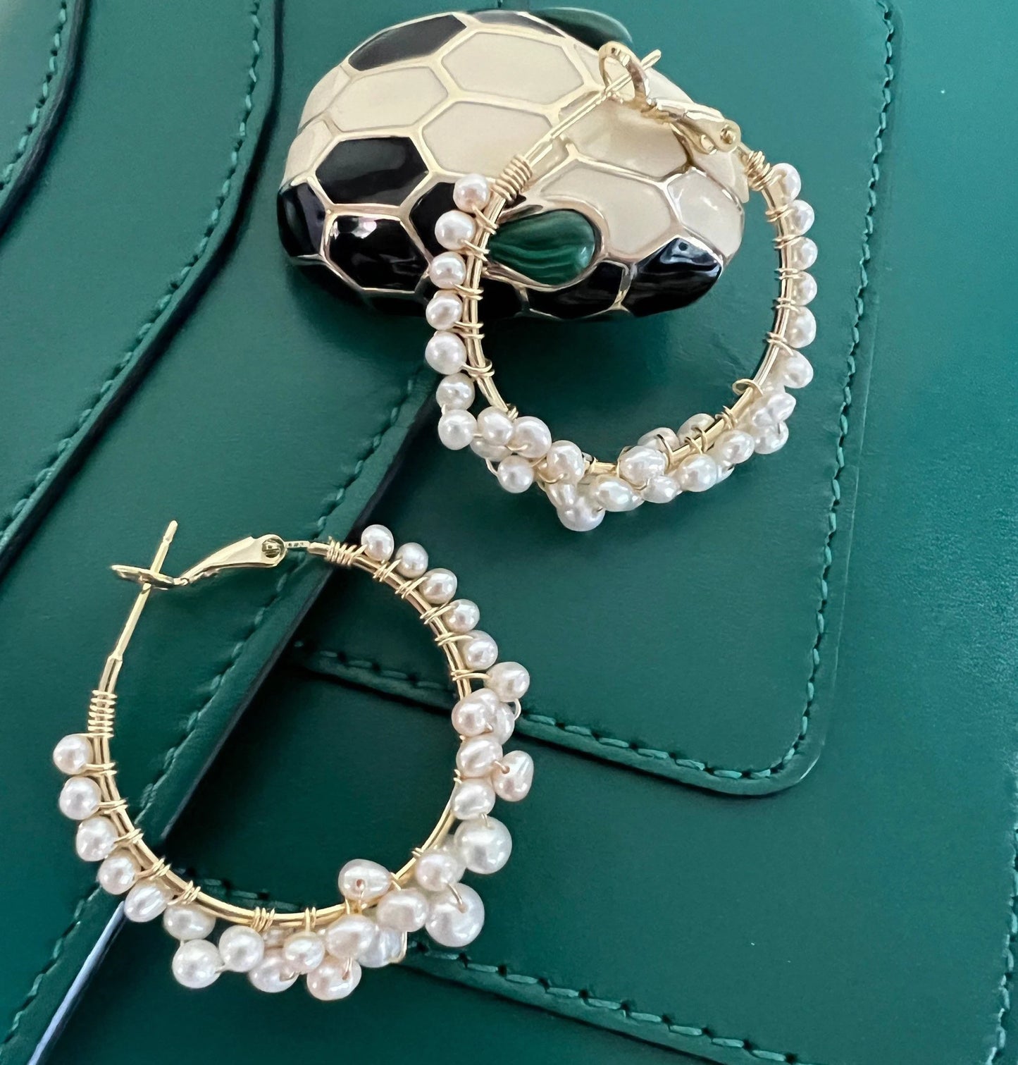 Handmade Freshwater Pearl Hoop Earrings - Crafted with Brass