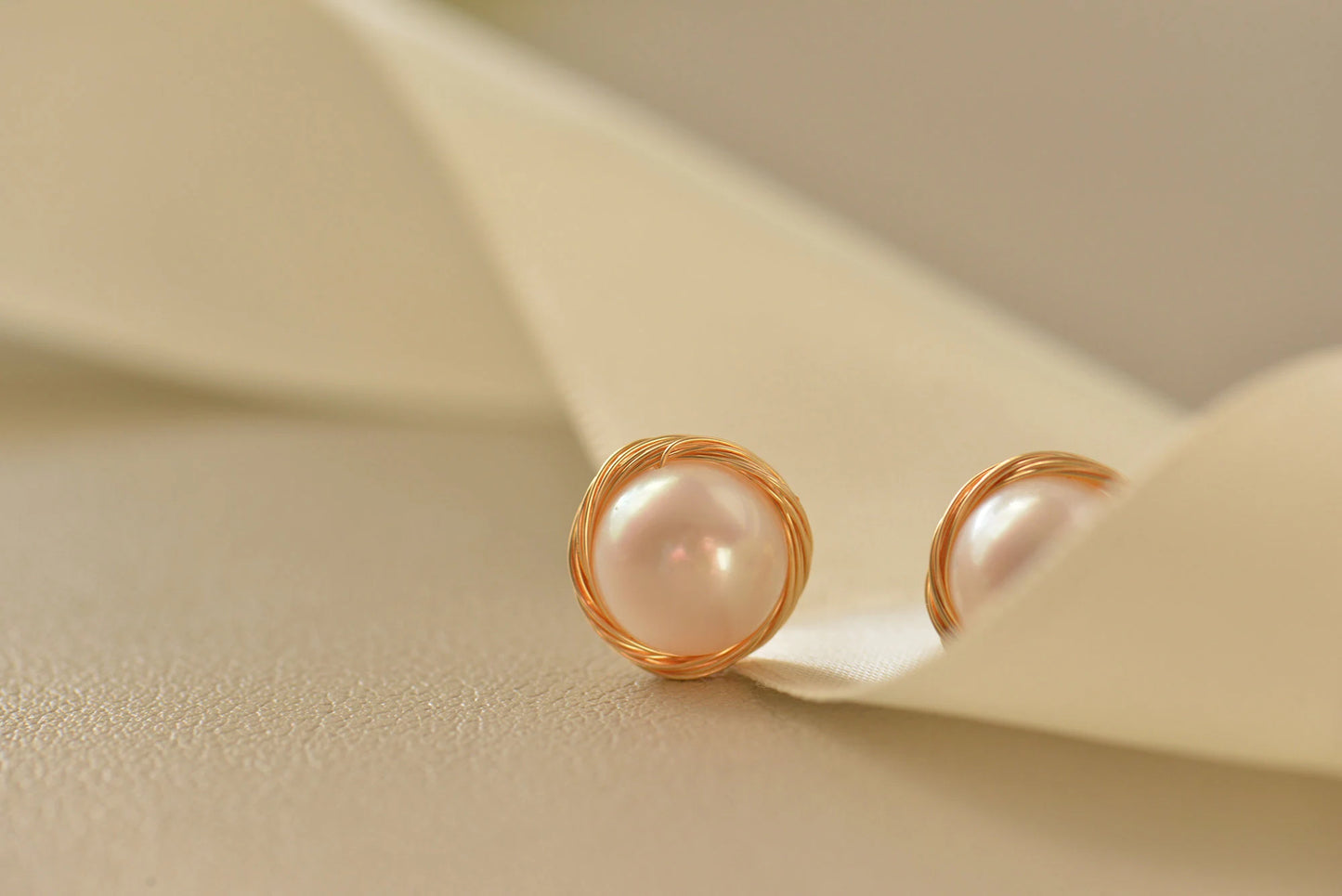 Gold Plated Wire Wrapped Pearl Stud Earrings - Crafted with Copper