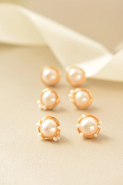 Gold Plated Wire Wrapped Pearl Stud Earrings - Crafted with Copper