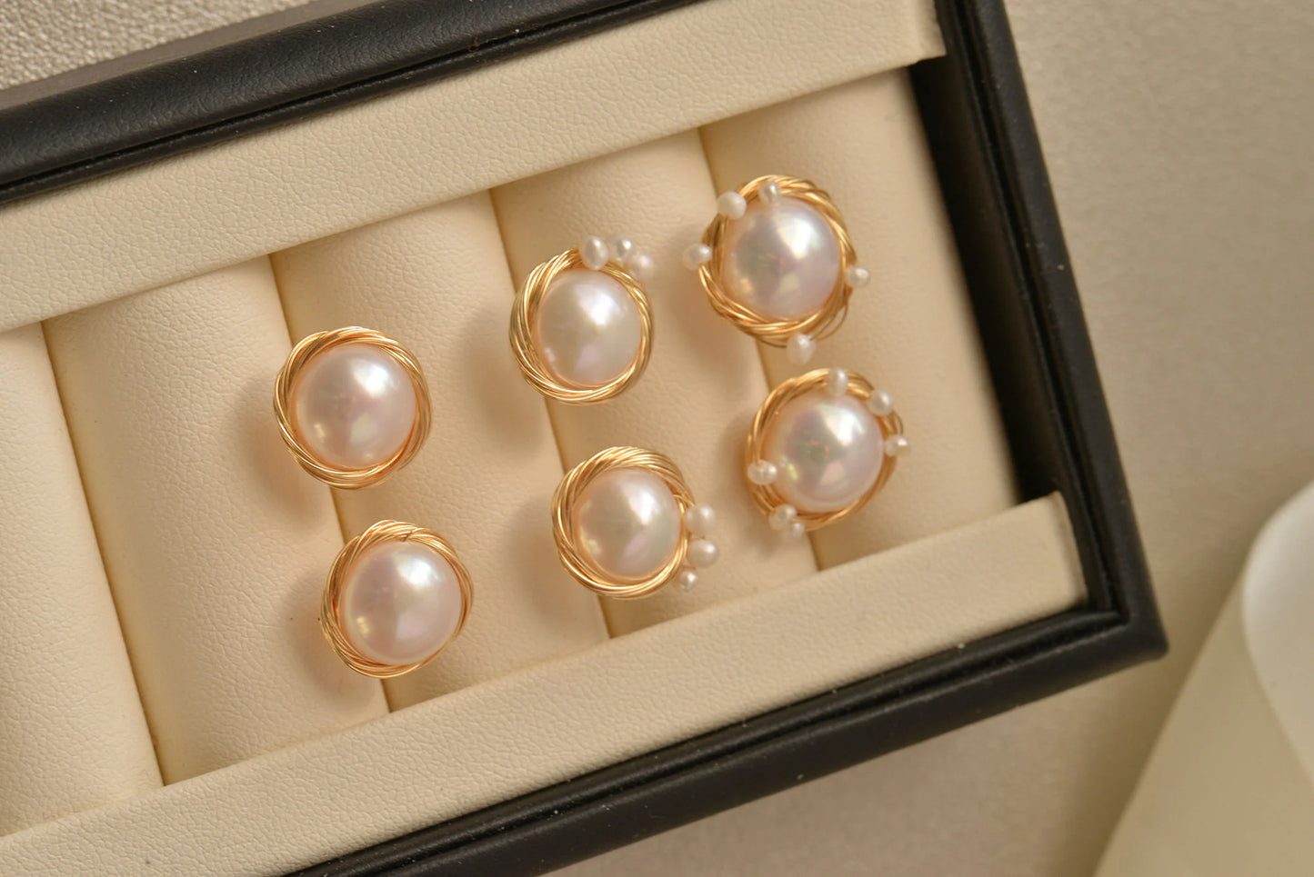 Gold Plated Wire Wrapped Pearl Stud Earrings - Crafted with Copper