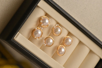 Gold Plated Wire Wrapped Pearl Stud Earrings - Crafted with Copper