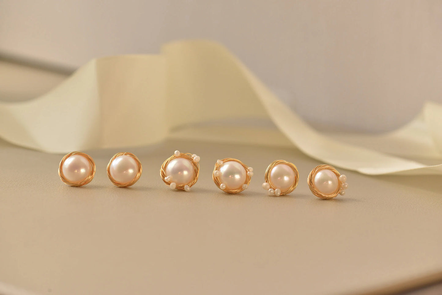 Gold Plated Wire Wrapped Pearl Stud Earrings - Crafted with Copper