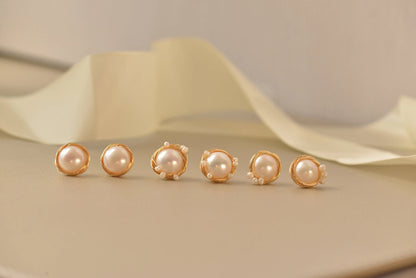 Gold Plated Wire Wrapped Pearl Stud Earrings - Crafted with Copper