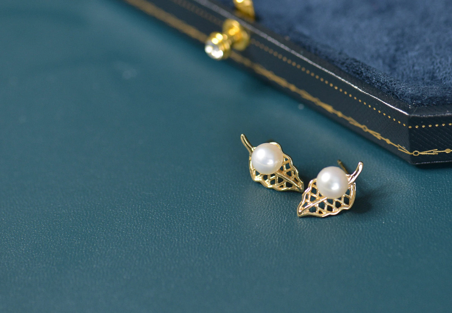 Gold Plated Sterling Silver Pearl Leaf Studs
