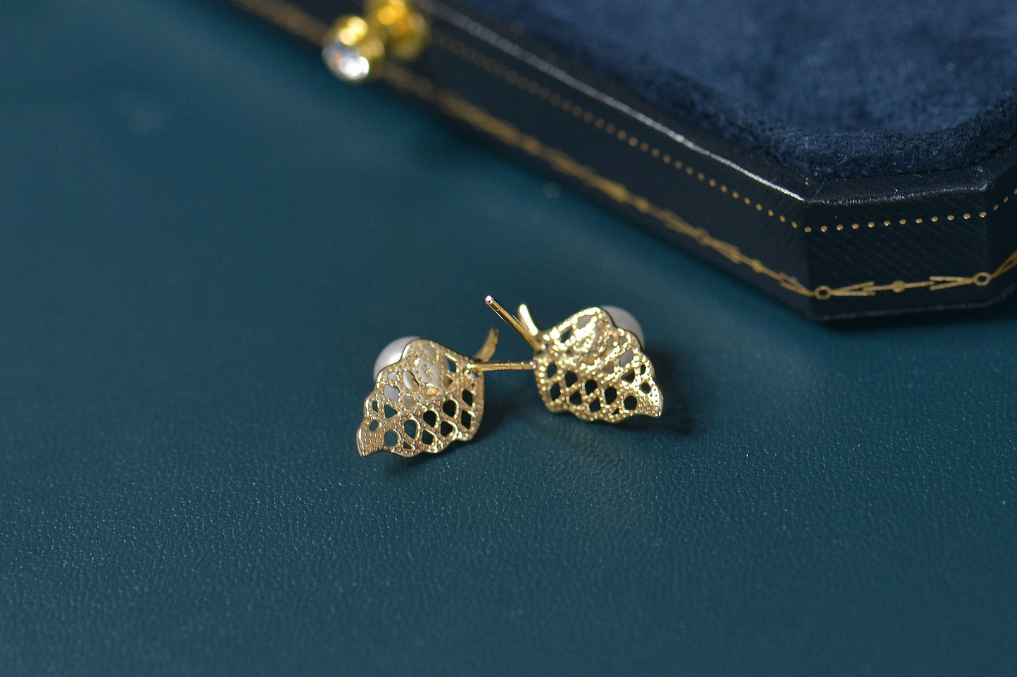 Gold Plated Sterling Silver Pearl Leaf Studs