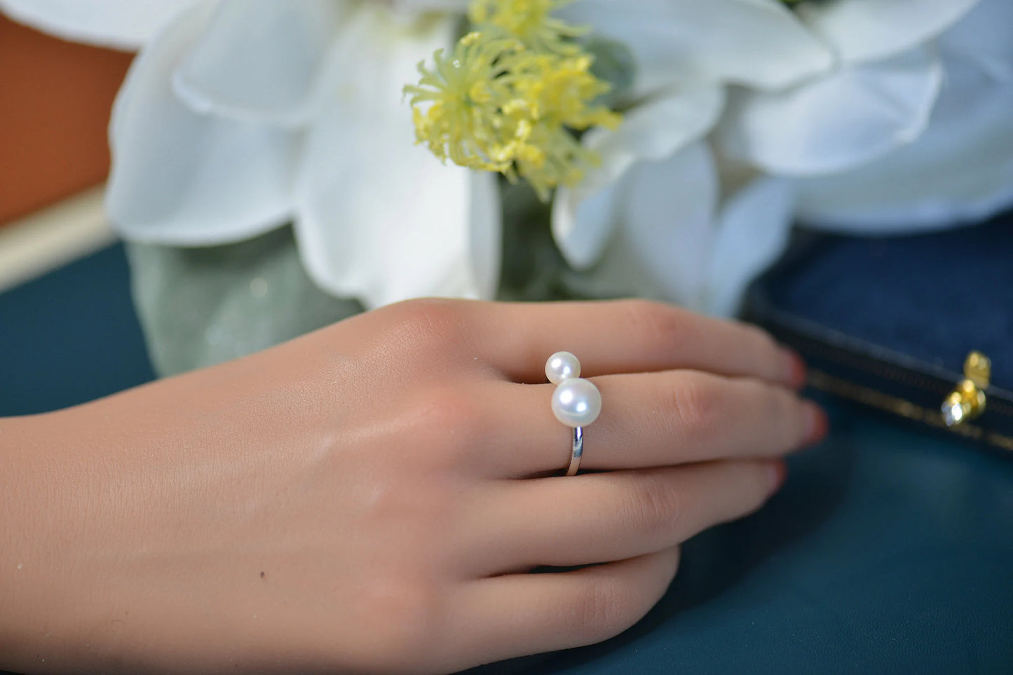 Double White Freshwater Pearl Open Ring - Craft with S925 Sterling Silver