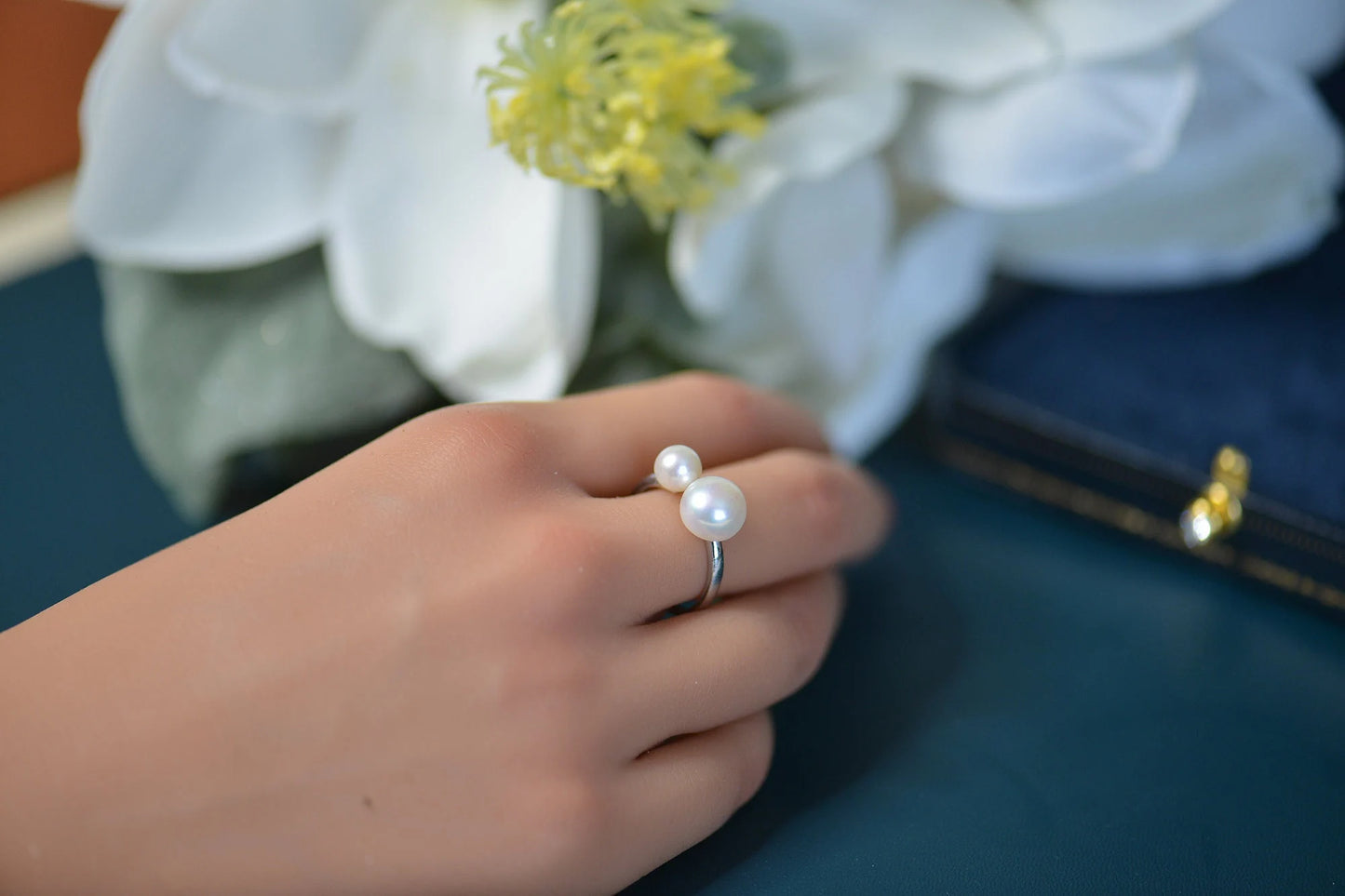 Double White Freshwater Pearl Open Ring - Craft with S925 Sterling Silver