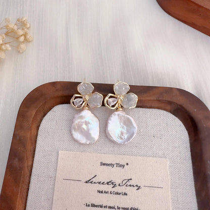 Handmade Baroque Pearl Flower Drop Earrings - Crafted with Brass