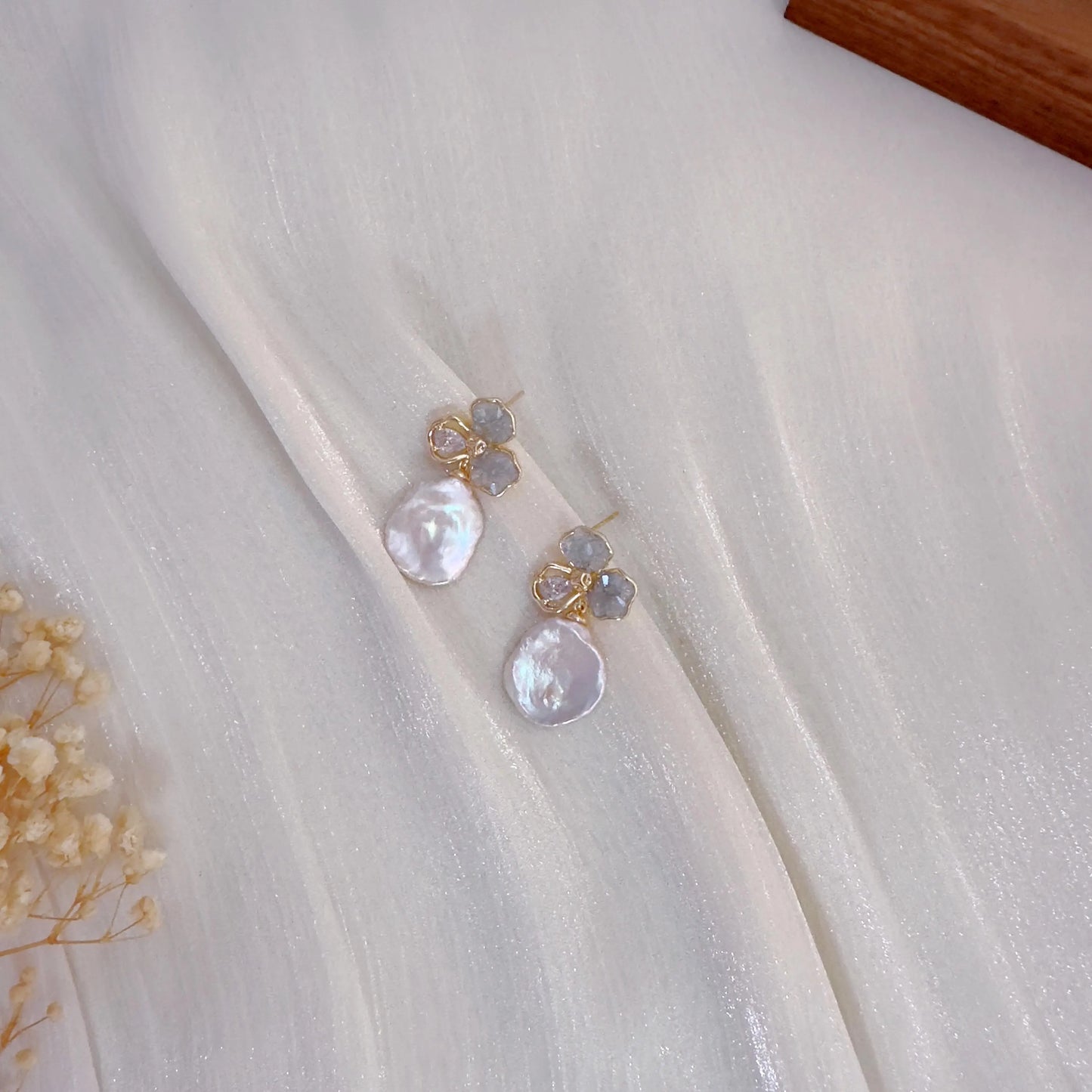 Handmade Baroque Pearl Flower Drop Earrings - Crafted with Brass