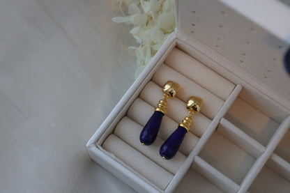 Gold Lapis Lazuli Drop Earrings - Crafted with Brass