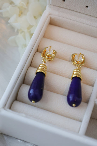Gold Lapis Lazuli Drop Earrings - Crafted with Brass