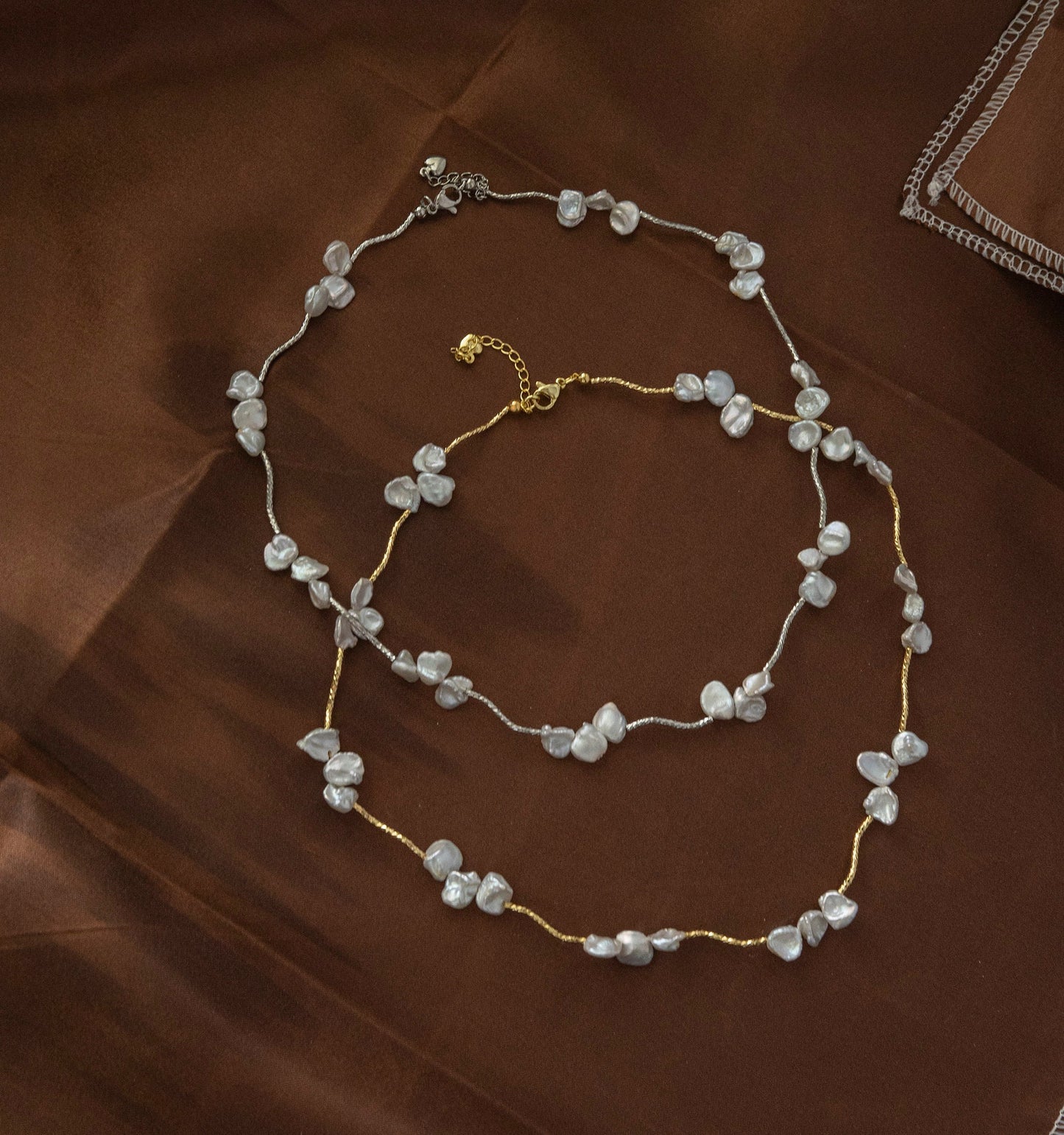 Petal Baroque Pearl S-Link Necklace - Crafted with Brass