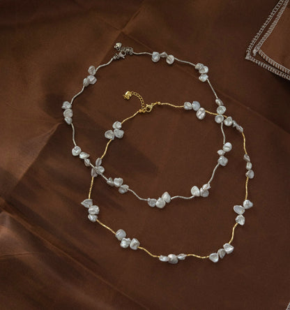 Petal Baroque Pearl S-Link Necklace - Crafted with Brass