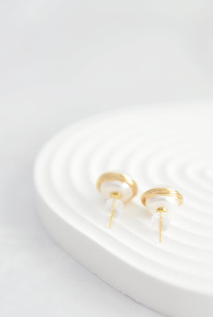 Gold Plated Wire Wrapped Pearl Stud Earrings - Crafted with Copper