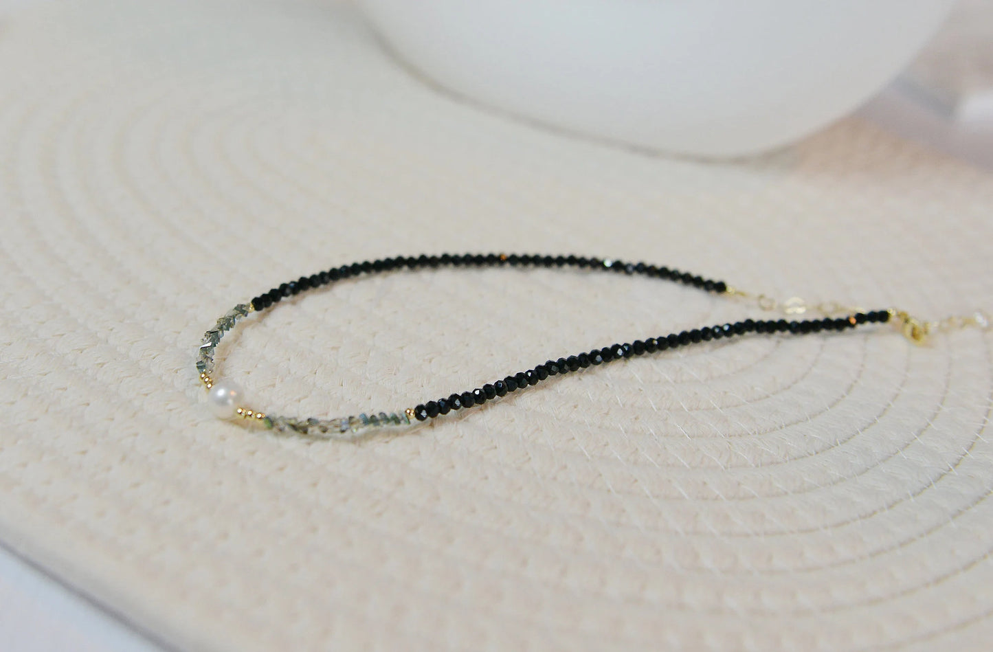Handmade Freshwater Pearl & Black Spinel Choker