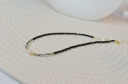 Handmade Freshwater Pearl & Black Spinel Choker