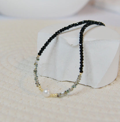 Handmade Freshwater Pearl & Black Spinel Choker