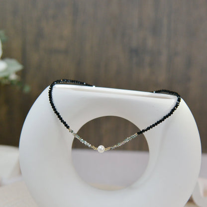Handmade Freshwater Pearl & Black Spinel Choker