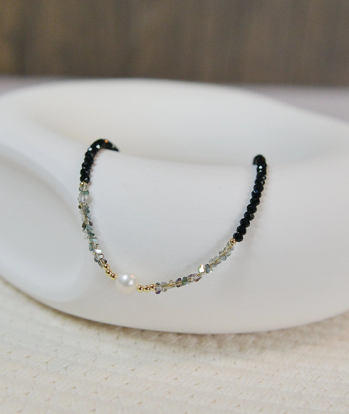 Handmade Freshwater Pearl & Black Spinel Choker