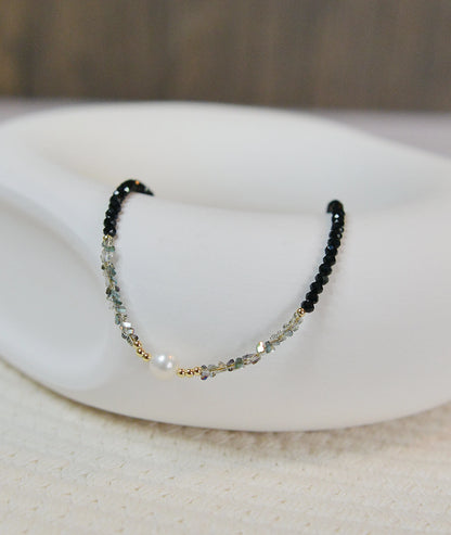 Handmade Freshwater Pearl & Black Spinel Choker