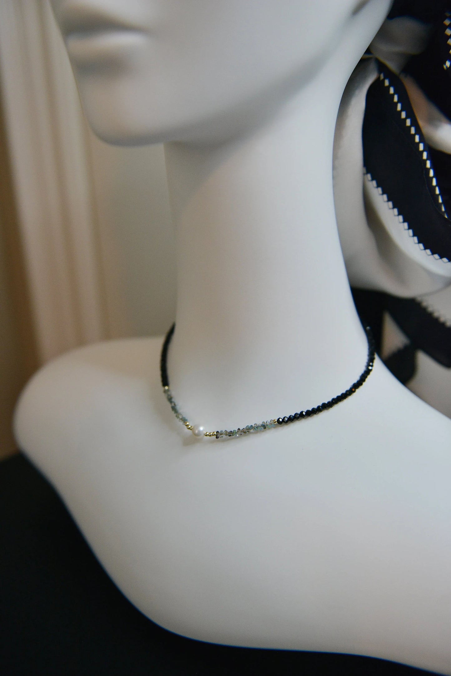 Handmade Freshwater Pearl & Black Spinel Choker