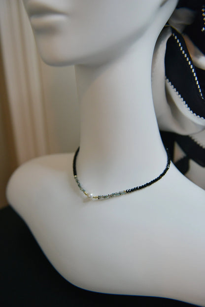 Handmade Freshwater Pearl & Black Spinel Choker