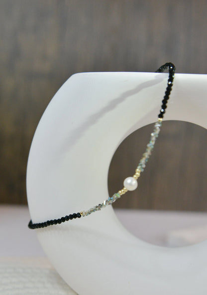 Handmade Freshwater Pearl & Black Spinel Choker