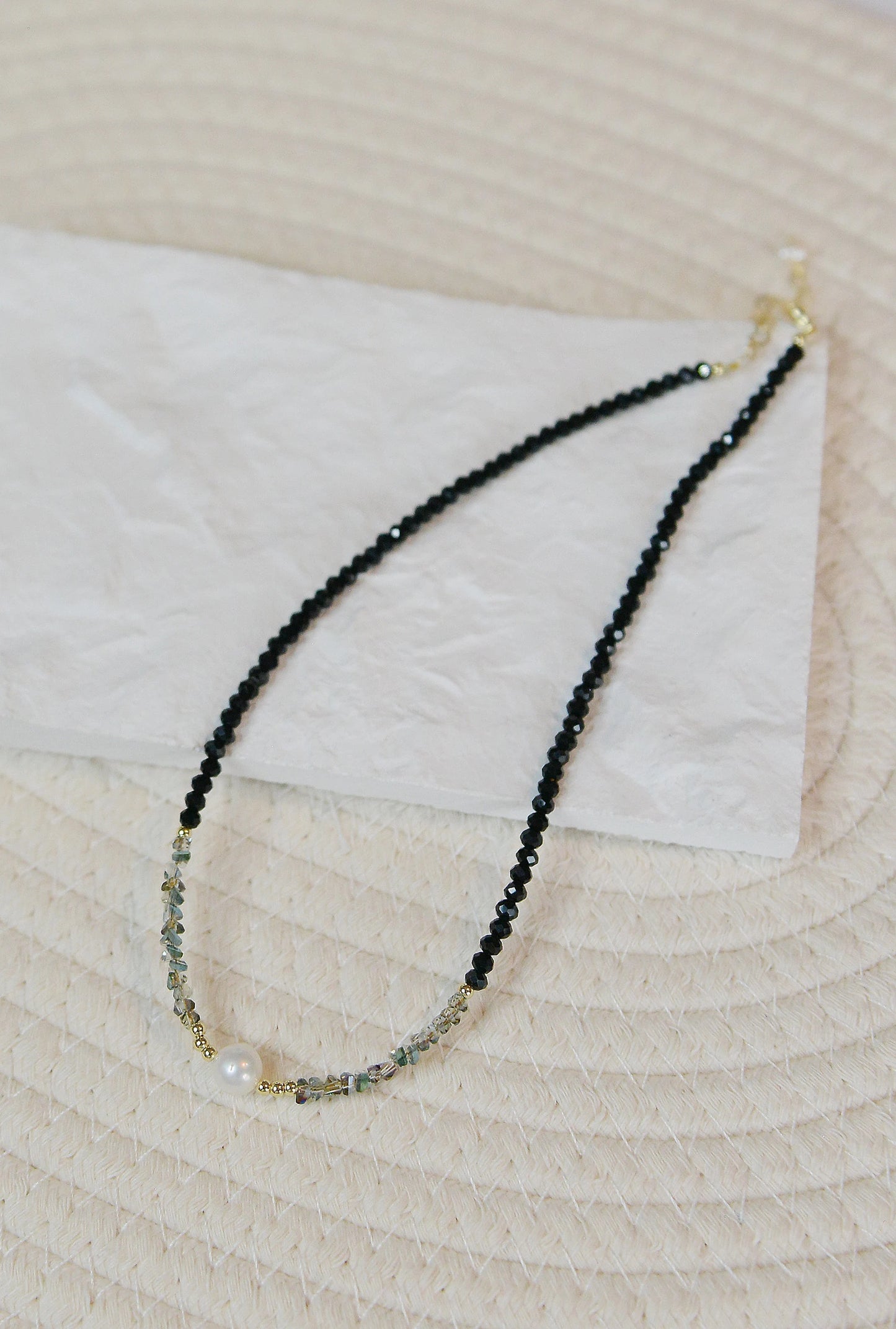 Handmade Freshwater Pearl & Black Spinel Choker