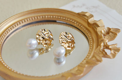 Handmade Baroque Pearl Earrings - Crafted with Brass