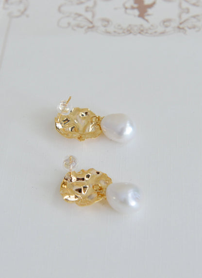 Handmade Baroque Pearl Earrings - Crafted with Brass