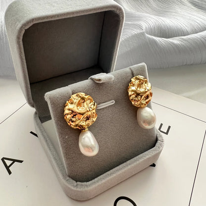 Handmade Baroque Pearl Earrings - Crafted with Brass
