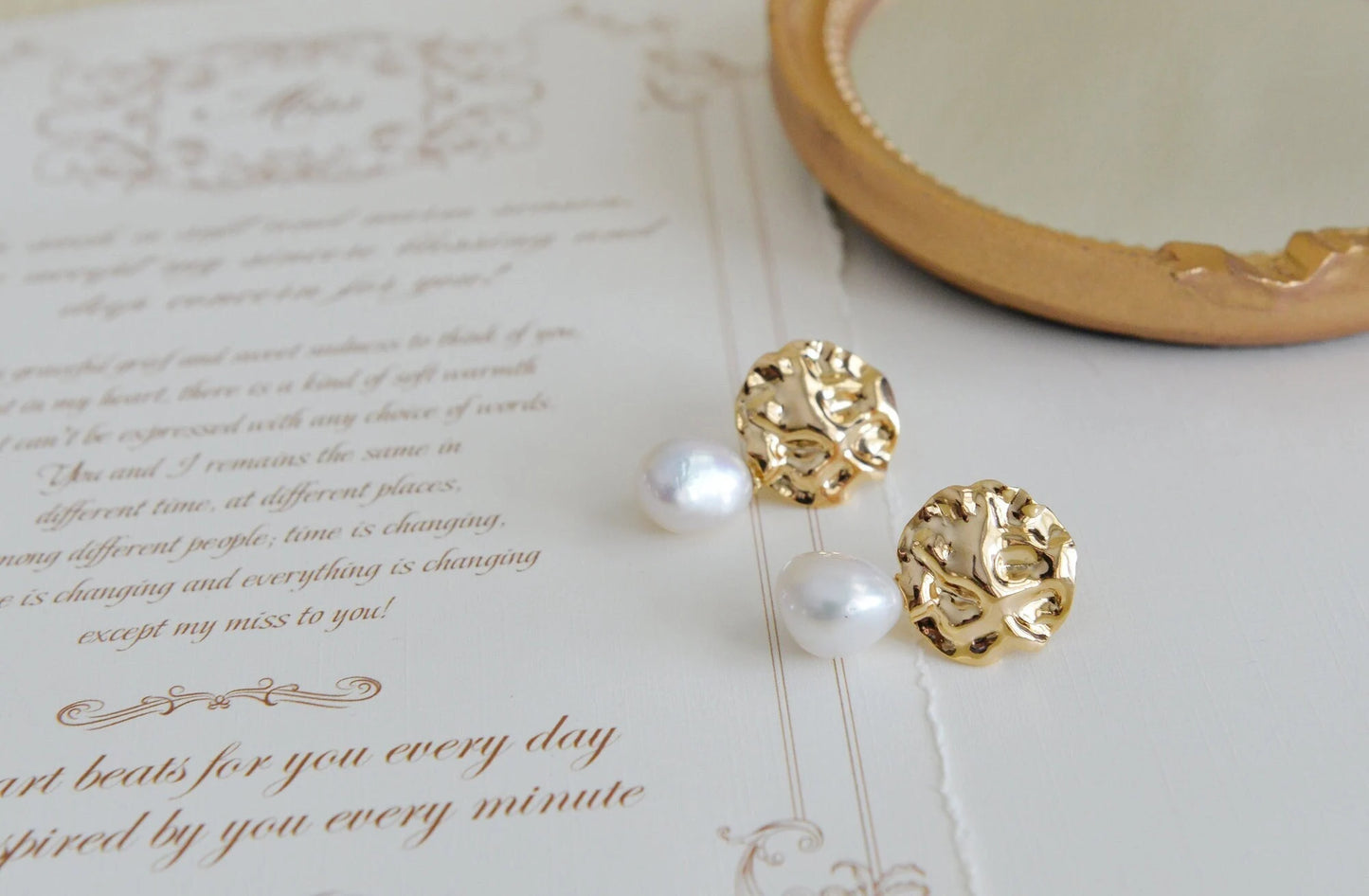 Handmade Baroque Pearl Earrings - Crafted with Brass
